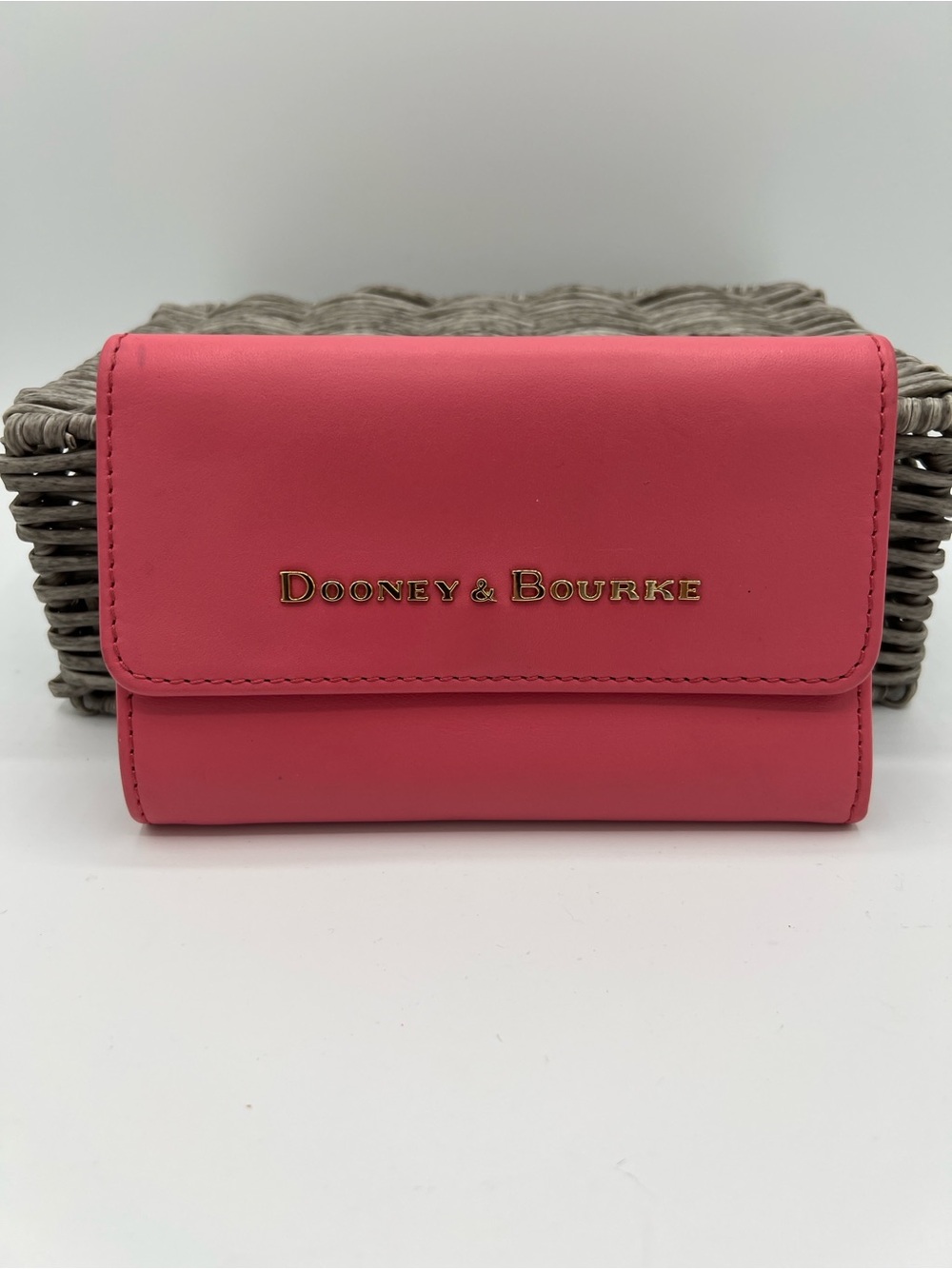 Authentic Dooney & Bourke Pink Leather Flap Wallet - Clean Interior